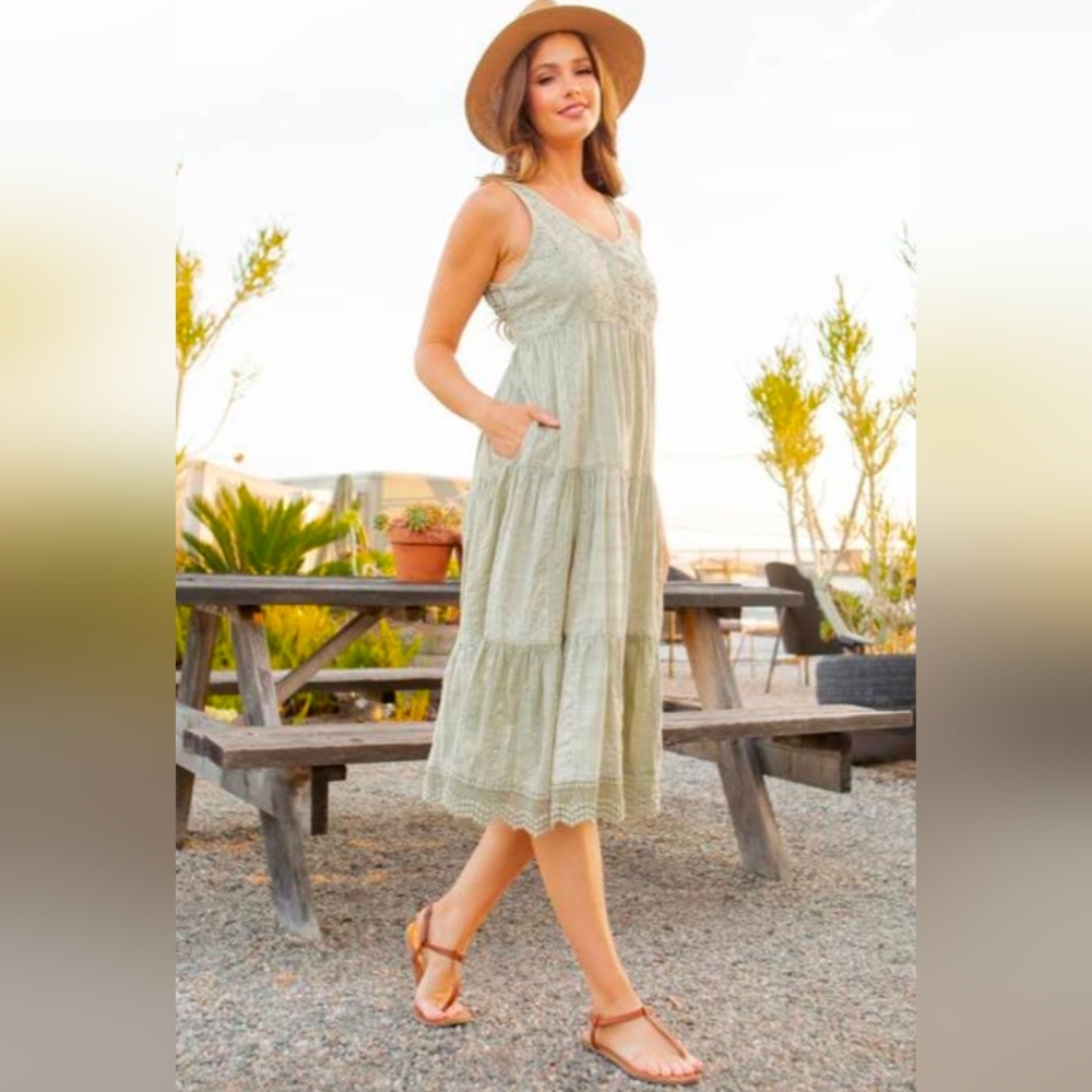 Young Threads Sage Mixed Fabric Patchwork Eyelet … - image 1